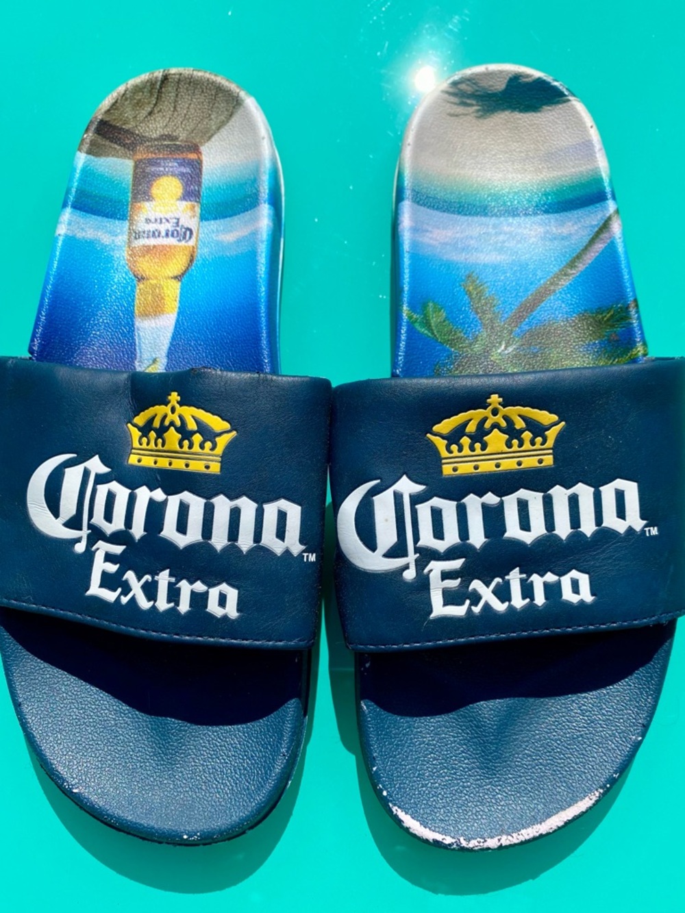 Corona Extra Navy and Yellow Logo Slide Sandals